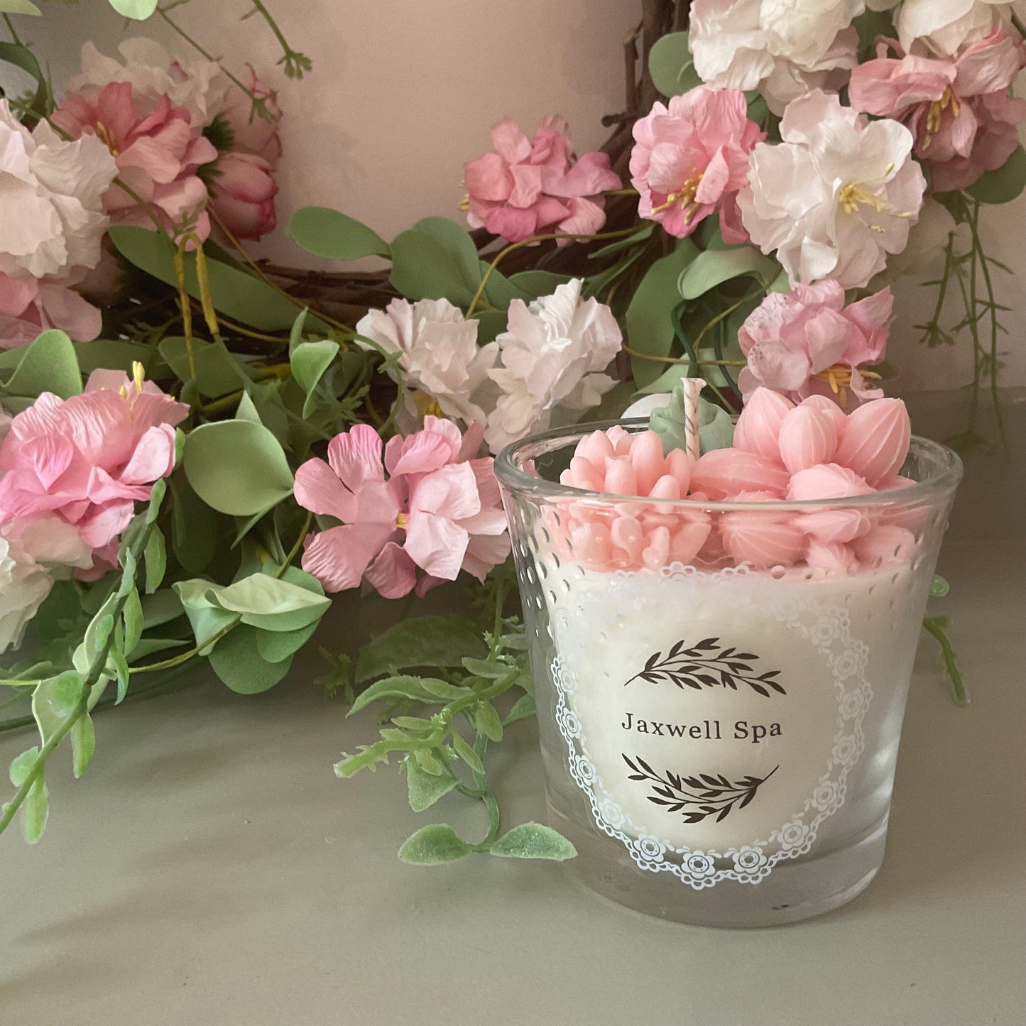 Pink succulents candle