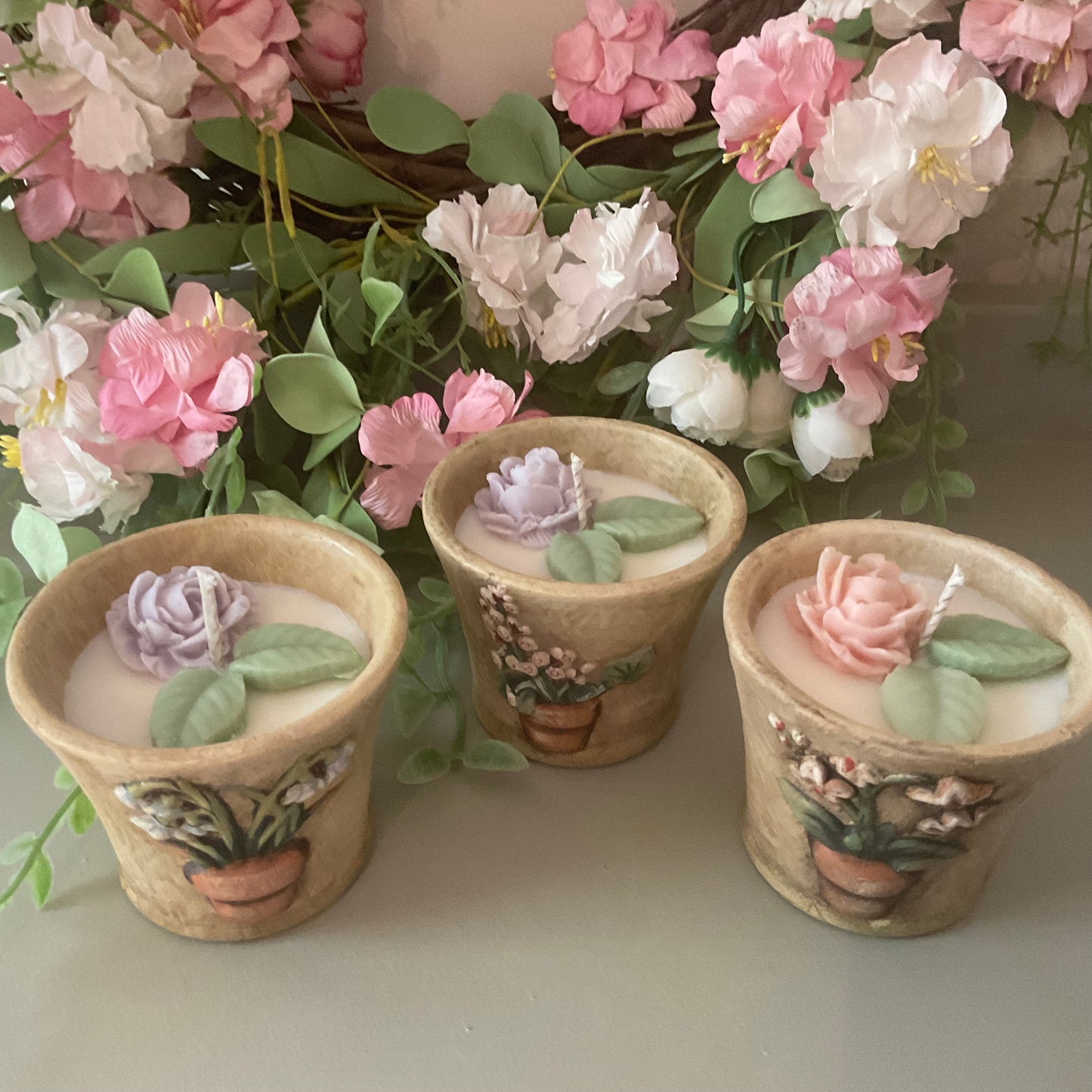 Flower pot candle set