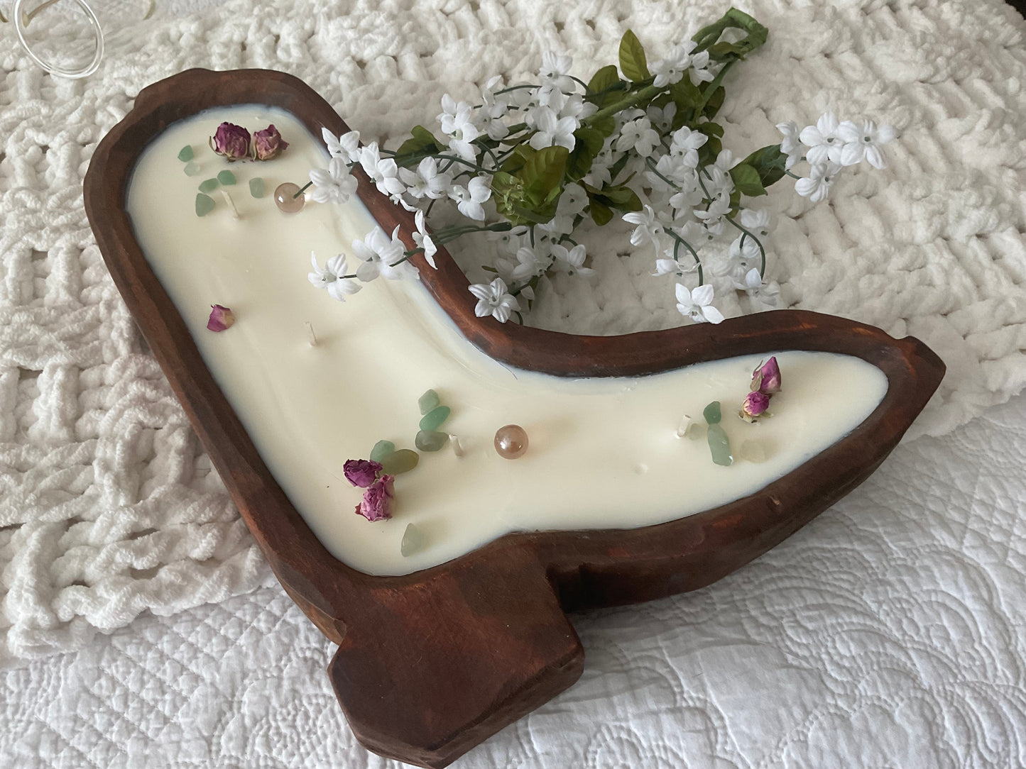 Cowboy boot wood candle