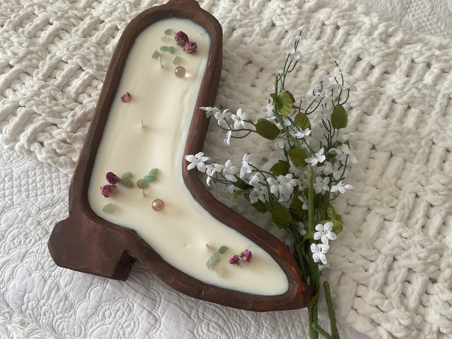 Cowboy boot wood candle