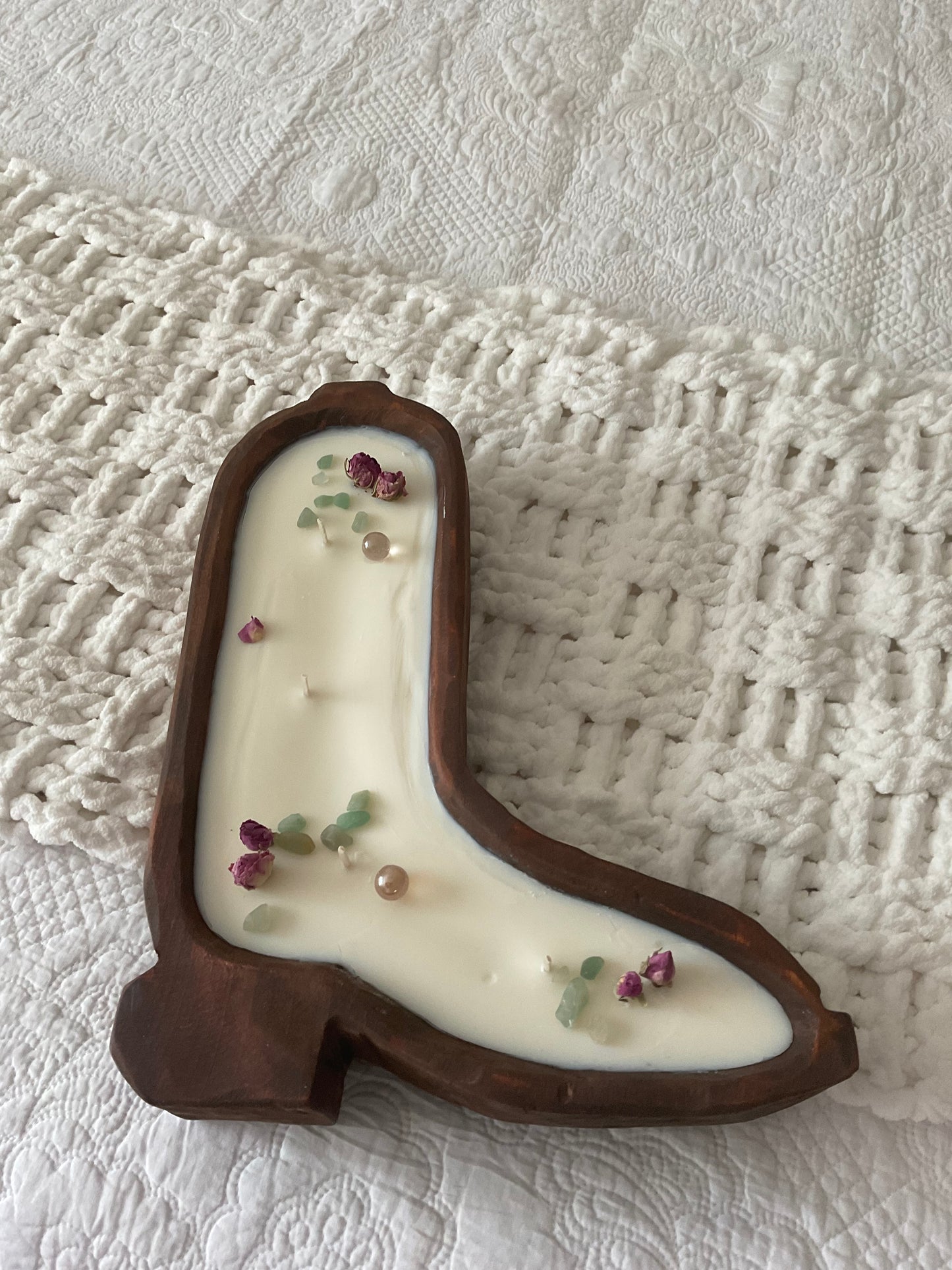 Cowboy boot wood candle