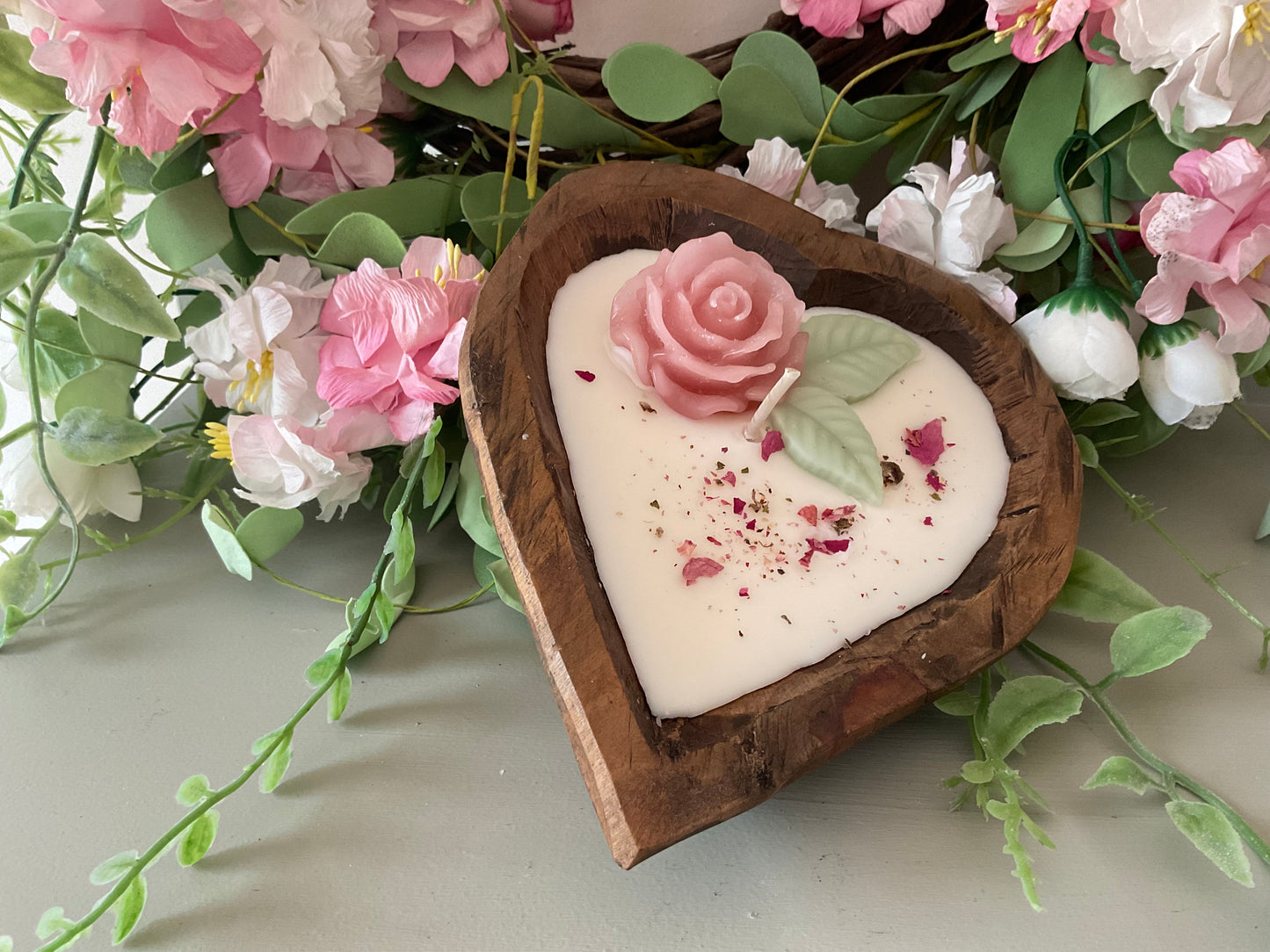Heart shaped dough bowl candle