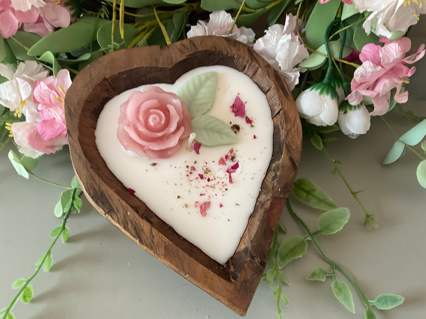 Heart shaped dough bowl candle
