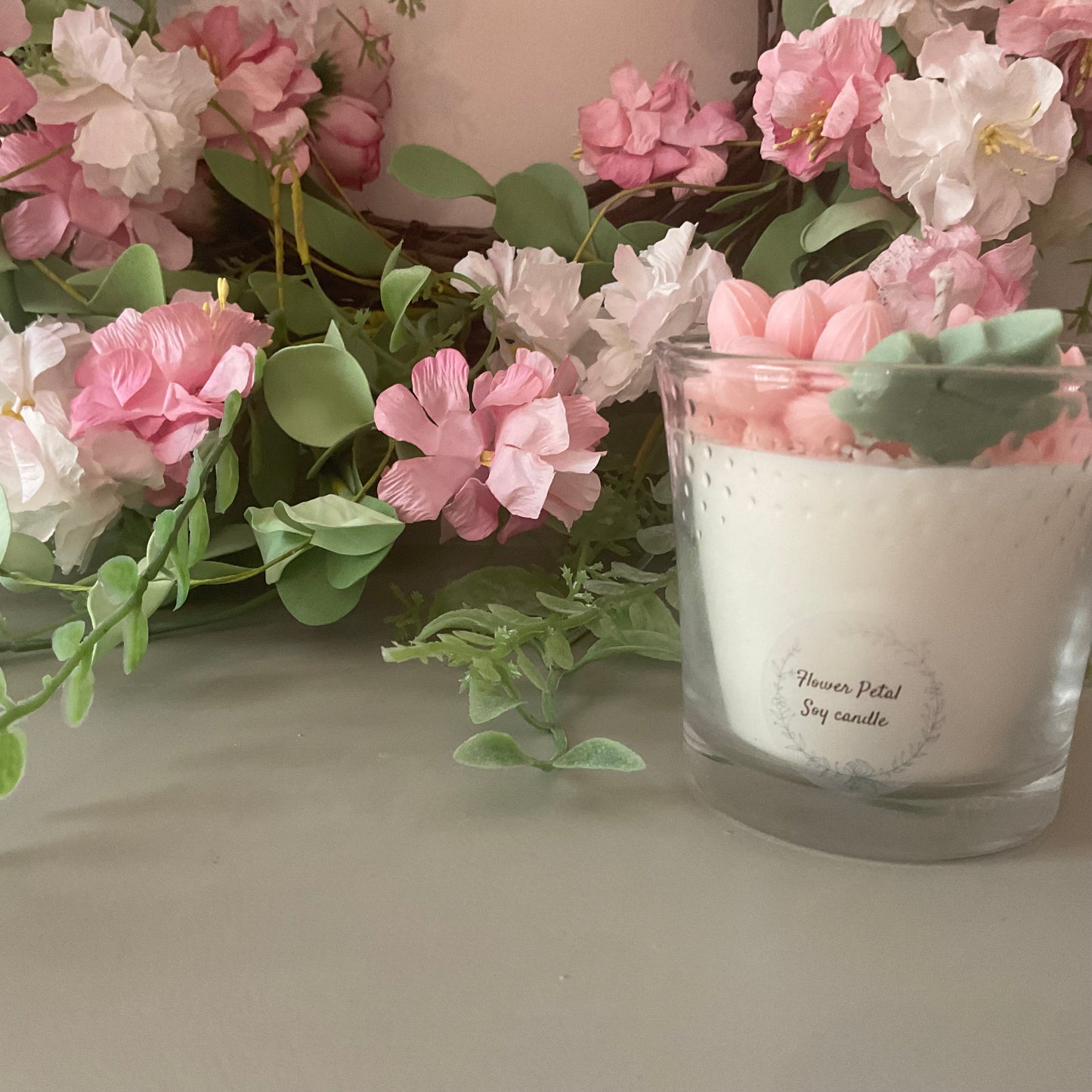 Pink succulents candle