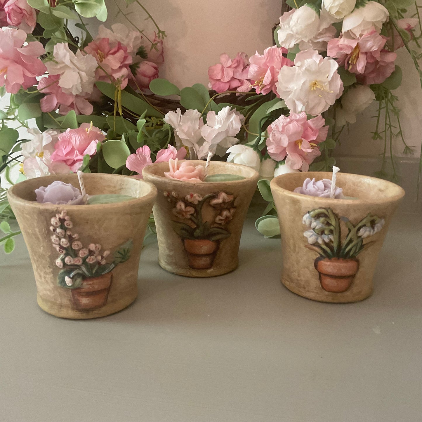 Flower pot candle set