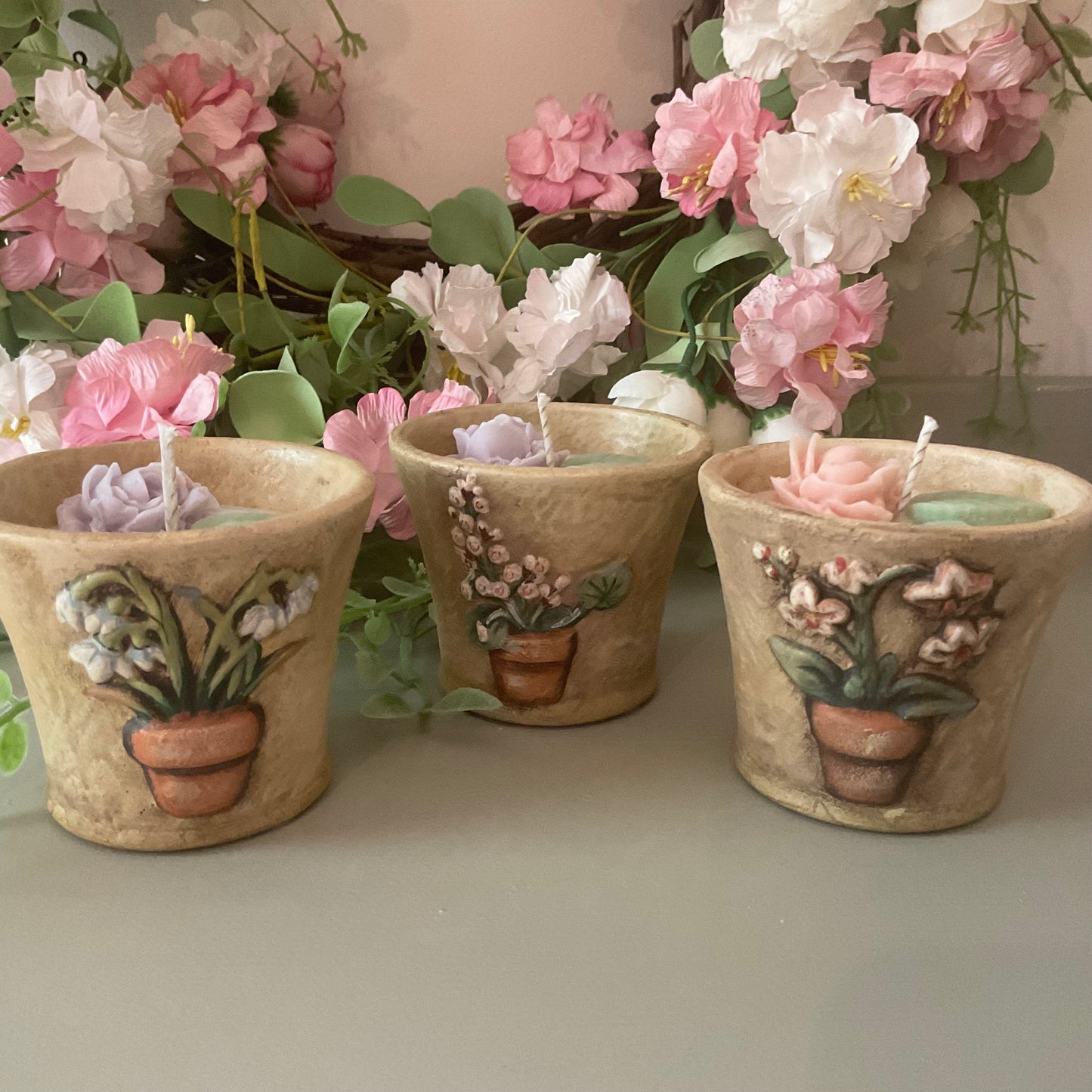 Flower pot candle set