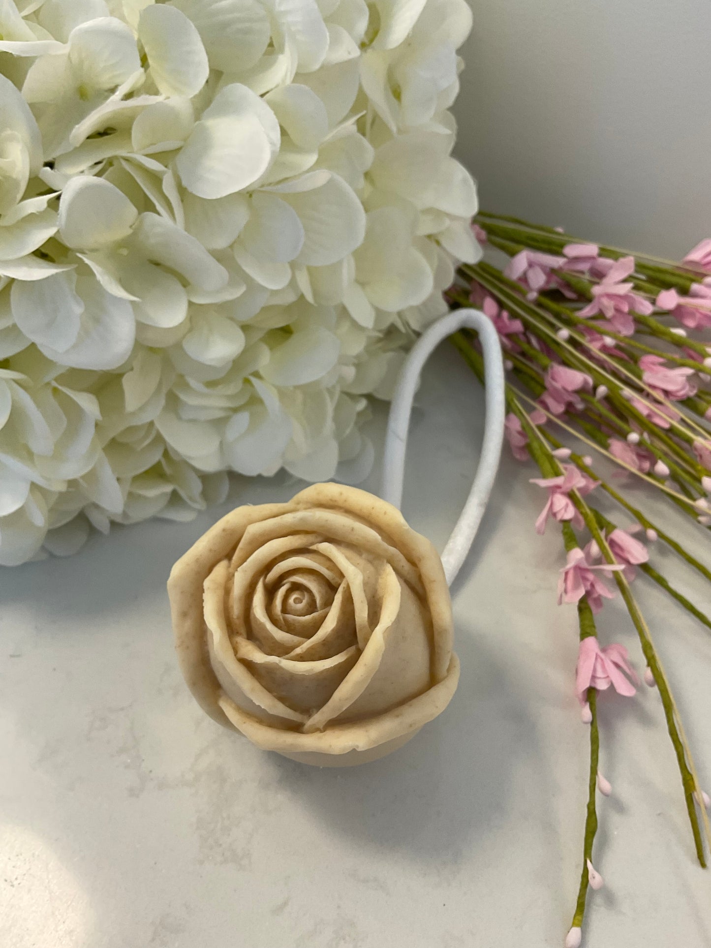 Rose shaped soap on a rope