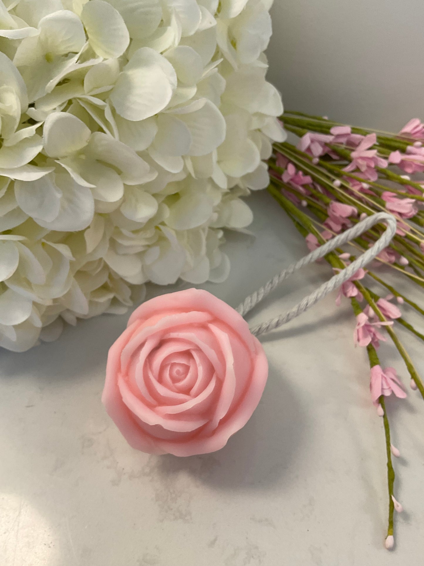 Rose shaped soap on a rope