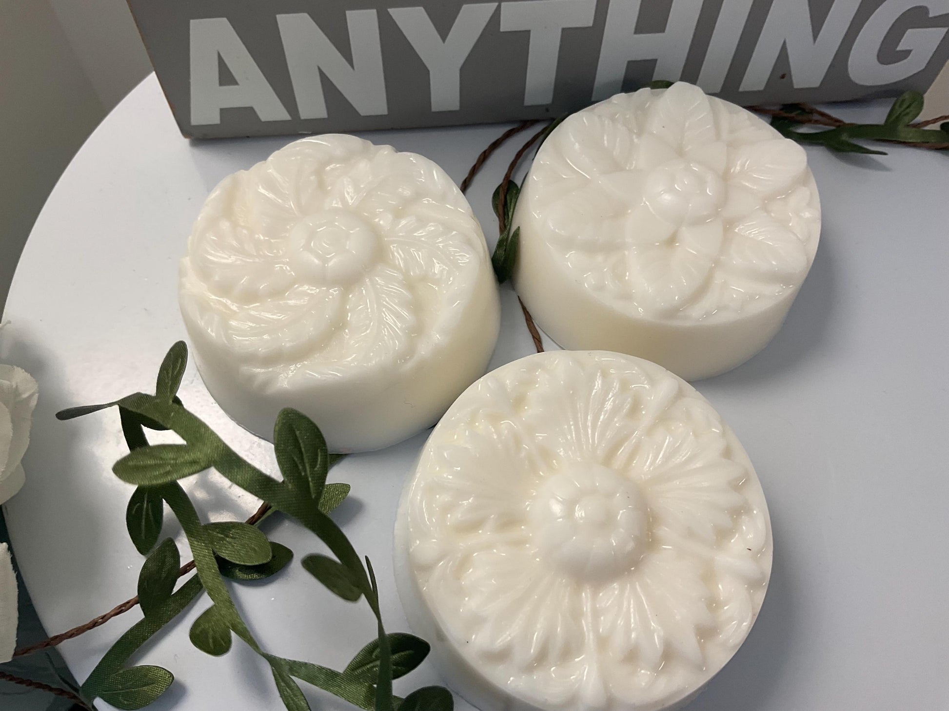 Set of three Flower medallion soaps.