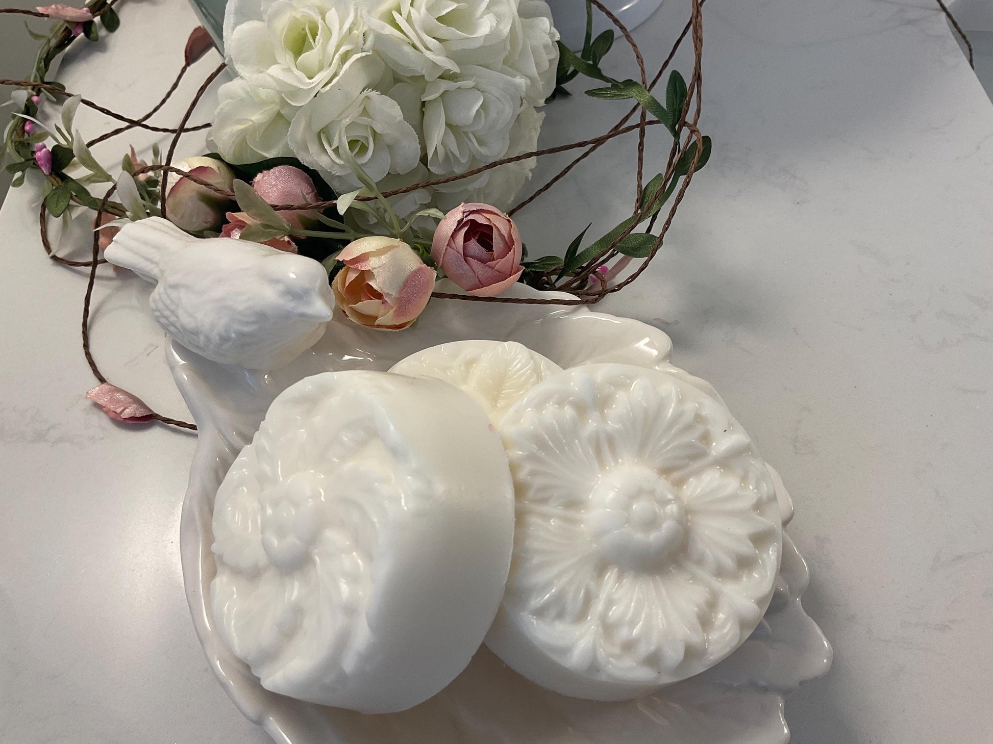 Set of three Flower medallion soaps.